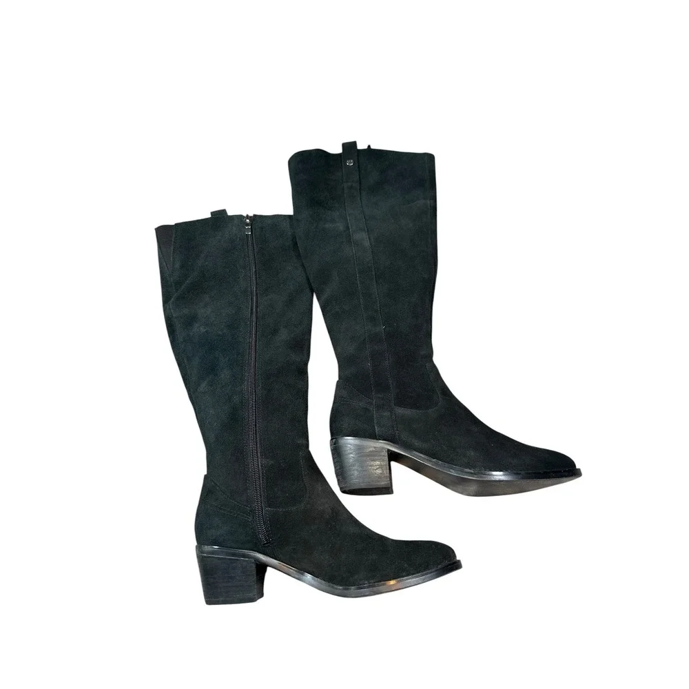 Marc Fisher QMKIMMEE-WC Black Suede Tall Wide Calf Boots Block Heel Womens 7.5M